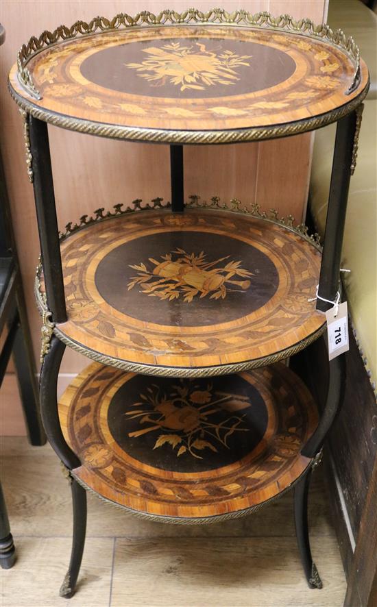 A marquetry etagere, H.83cm